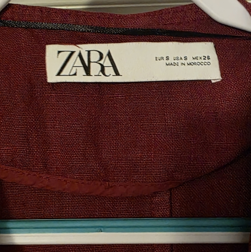 Zara Burgundy Open-Front Long Jacket - Picture 3 of 4